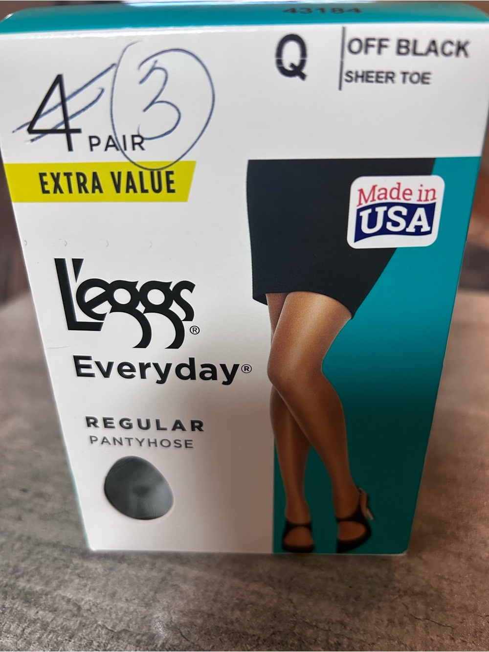 3Pair Sz Q Leggs Everyday Regular Pantyhose - Off Black